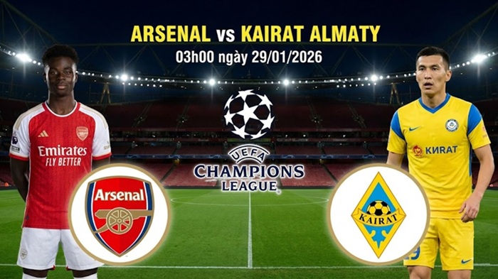 Soi kèo Arsenal vs Kairat Almaty, 3h00 ngày 29/1